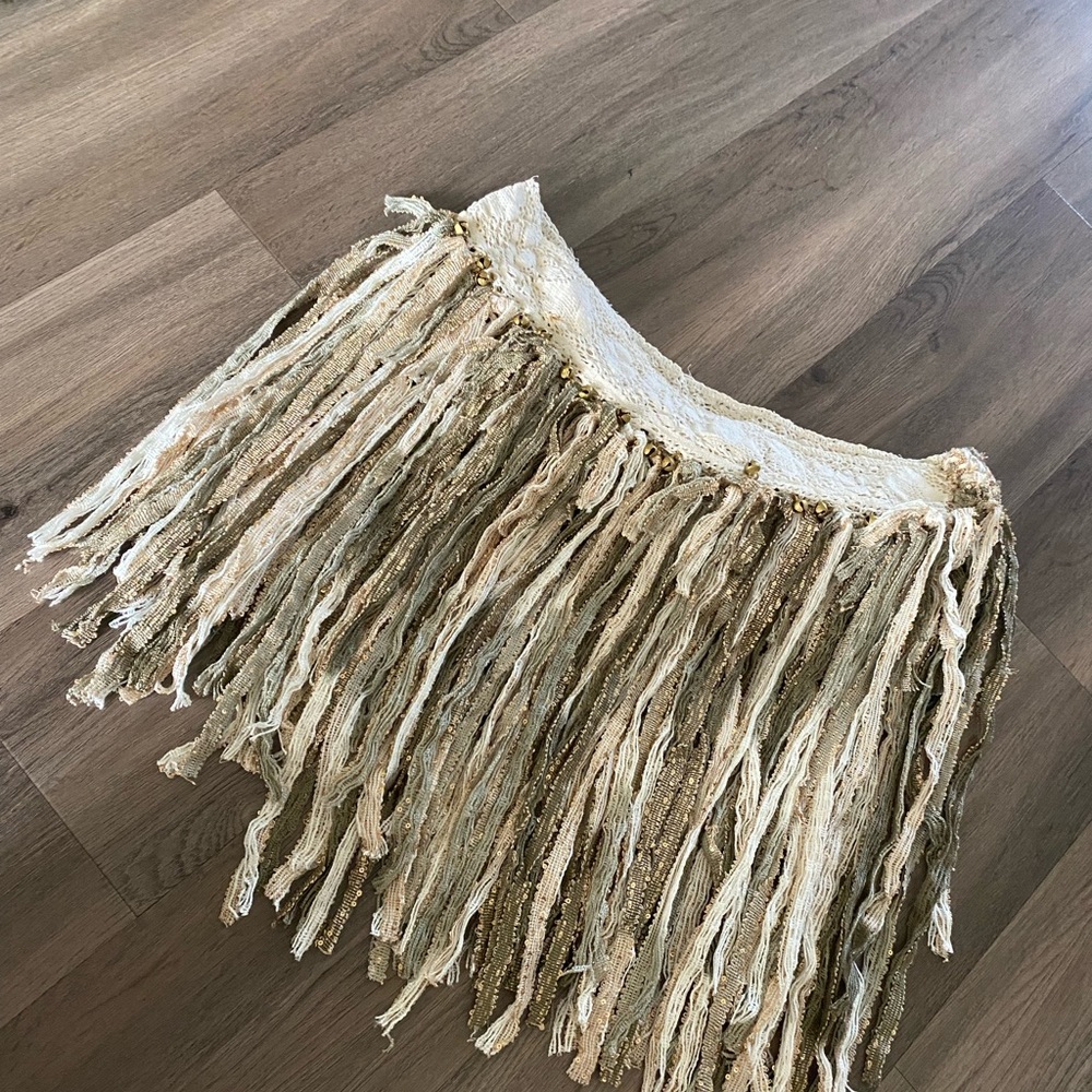 Tribal gypsy ats belly dance hip scarf skirt belt India bells Fringed Skirt